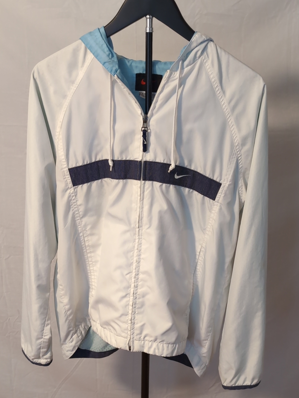 Vintage Nike Kids Windbreaker Jacket Half Zip White Navy Blue Size S 4-6 Y2K